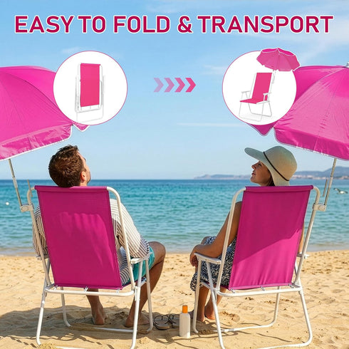 1 Pack 220lbs,Pink Heavy Duty Steel Beach Chair,Beach Chair with Umbrella,Outdoor Folding Chair High Strength Cleanable