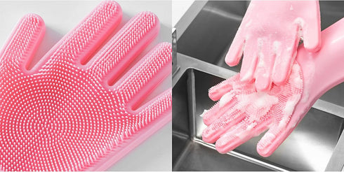Pet Grooming Gloves - Natural Rubber Cleaning Gloves with High Density Silicone Brush for Dogs and Cats
