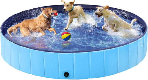 Yaheetech Foldable Dog Pool, 63 x 12 Inches, Portable Hard Plastic Pet Swimming Pool for Indoor/Outdoor