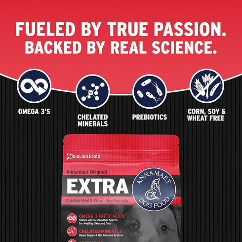 Annamaet Original Extra Formula Dry Dog Food, 5 lb Bag, 26% Protein (Chicken & Brown Rice)