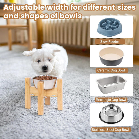 Elevated Dog Bowl Stand, Adjustable Food Stand for 6”-8” Bowls, Single Dog Bowl Holder 7” Tall
