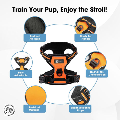 Dog Harness No-Pull Pet Harness - Adjustable Outdoor Vest for All Sized Dogs in Orange