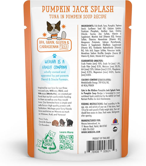 Weruva Cats in The Kitchen Pumpkin Jack Splash with Tuna in Pumpkin Soup Cat Food - 3oz Pouch (Pack of 12) - Orange