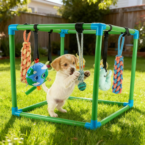 8 SpaceTime Puppy Play Gym with Hanging Toys,Interactive Dog Toys to Keep Them Busy,Puppy Chew