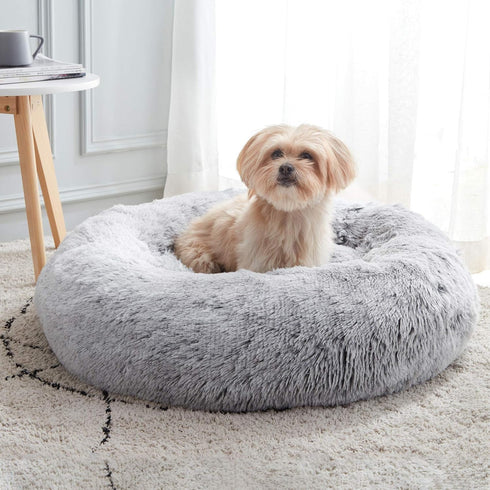 WESTERN HOME WH Calming Dog Bed & Cat Bed, Anti-Anxiety Donut Cuddler Bed, Fluffy Faux Fur Plush Cushion for Small