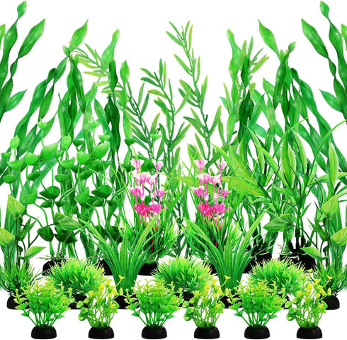 25pcs Green Fish Tank Decor, Aquarium Plants, Artificial Plants, Fish Tank Accessories, Small to Large