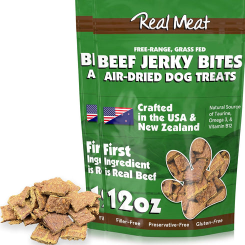 Real Meat Dog Treats - Two 12oz Bags of Air-Dried Beef Jerky for Dogs, Grain-Free, High Protein Treats