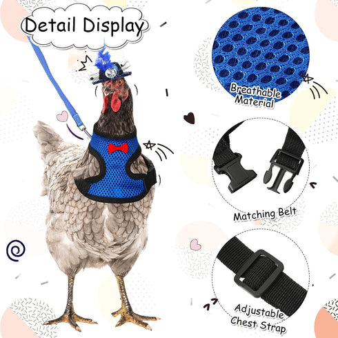 9 Pcs Chicken Harness with Leash and Chicken Hats Set, Funny Chicken Accessories Chicken Hats for Hens Duck Goose Parrot Small Pet Harness Adjustable Chicken Training Walking Supplies