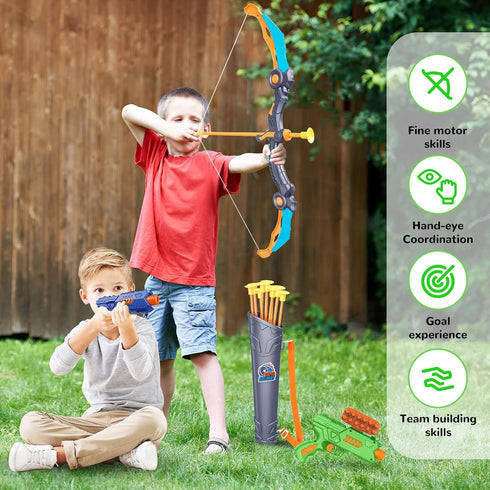 GMAOPHY Bow and Arrow 2 Pack for Kids 5-11+ Year Olds, LED Light Up Archery Toy with 20 Arrows, Target & Quiver