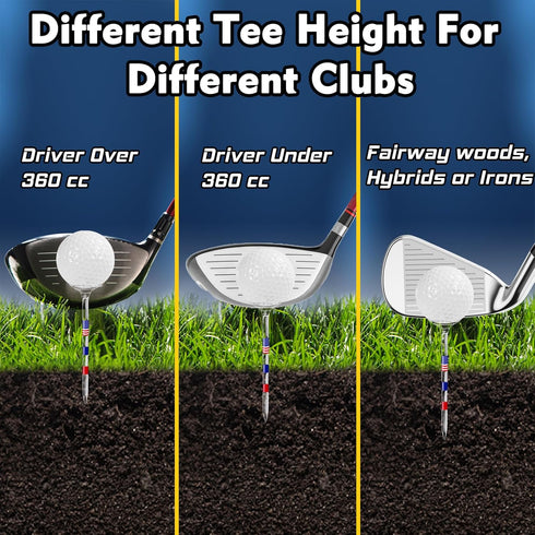 Plastic Golf Tees, Unbreakable 3 1/4" Pack of 50/80, Reduces Friction & Side Spin, Multiple Colors, USA Flag