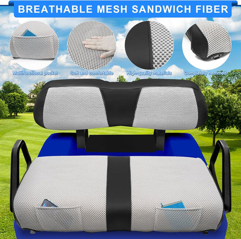 (20000 iLSKW Golf Cart Seat Covers for Club Car DS to Up) Seat Cover OEM Front,Breathable Fabric and Leather Front Seat