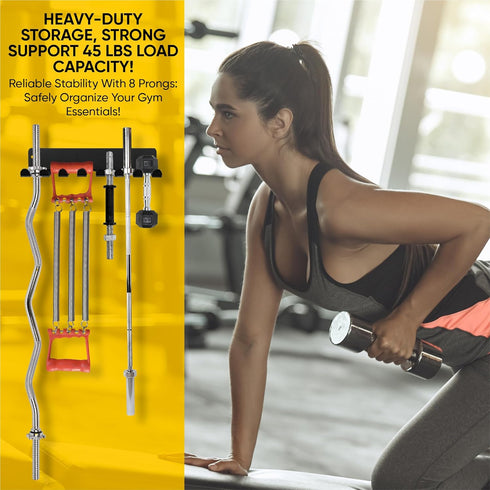 Heavy-Duty Gym Storage Rack + Jump Rope, Wall Mount Organizer for Weights & Gym Equipment