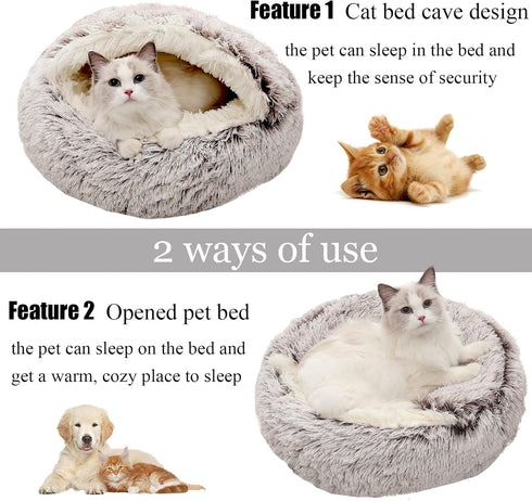 Calming Dog Beds & Cat Cave Bed with Hooded Cover, Removable Washable Round Beds for Small Medium Pets, Fits up to