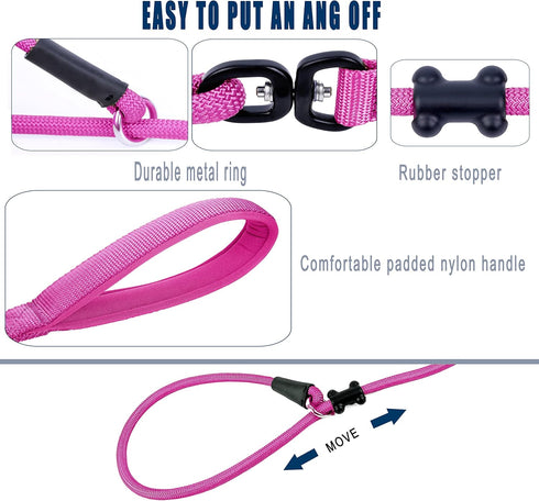 Slip Lead Dog Leash - Strong Nylon Rope Anti-Choking, Anti-Pull Outdoor Training Lead for Small Medium Large Dogs