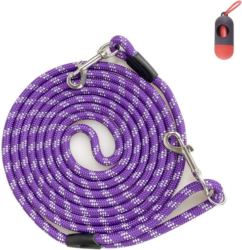 Long Rope Dog Leash for Dog Training 12FT 20FT 30FT 50FT, Reflective Threads Dog Leashes Tie-Out Check Cord Recall Training Agility Lead for Large Medium Small Dogs (Purple, 10mm*20ft)