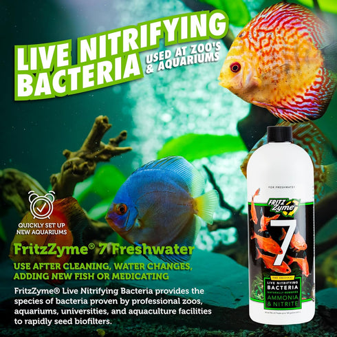 Fritz Aquatics FritzZyme 7 Live Nitrifying Bacteria, Naturally Removes Ammonia & Nitrite for Freshwater Fish (32-Ounce)