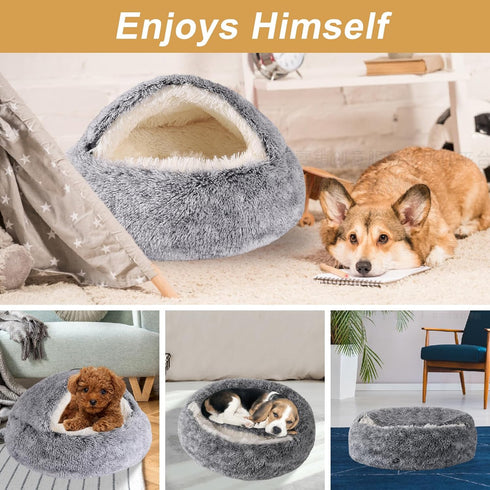 Dog Beds for Small Dogs, Washable Cute Cat Bed Cave, Cozy Nook Pet Bed for Small Medium Pets (Grey, 20" x 20")