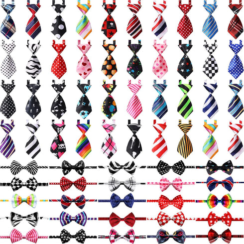 70 Pieces Adjustable Dog Bow Ties and Neck Ties Set, 40 Pet Bow Ties, 30 Neckties, Grooming Accessories