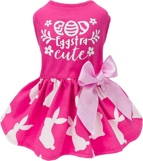 Fitwarm Bunny Dog Dress, Eggstra Cute Easter Outfit, Holiday Dog Clothes for Small Dogs Girl, Hot Pink, Small