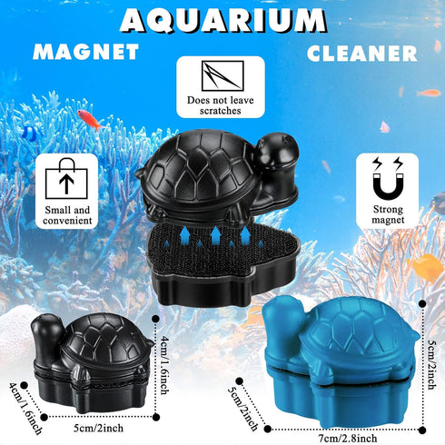 2 Pcs Algae Cleaning Scrapers Aquarium Tank Glass Brush Small Aquarium Magnet Cleaner Fish Tank Algae Cleaner Magnetic Aquarium Glass Cleaner for Fish Tank Cleaning(Blue, Coffee Black,Tortoise)