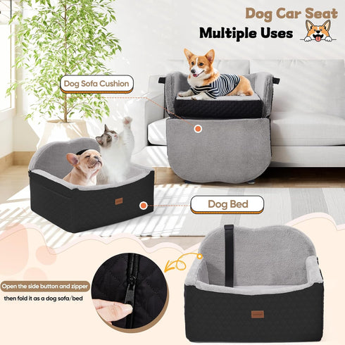 WarmInsula Dog Car Seats for Small Dogs, Detachable Dog Booster Car Seat with Storage Pockets Safety Belt, Pet Booster
