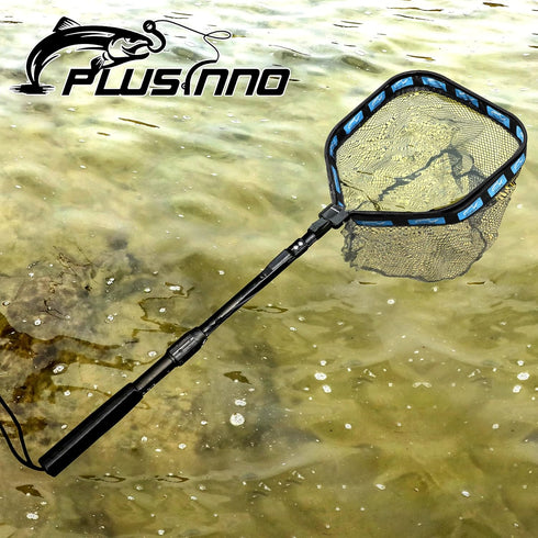 PLUSINNO Floating Fishing Net - Rubber Coated Landing Net for Easy Catch & Release - Compact & Foldable