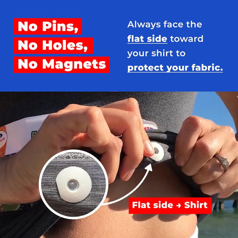 (4pcs) bibSNAPS Race Bib Clips - Safety Fasteners, Secures Running, Marathon, Cycling & Event Number, Non Magnetic