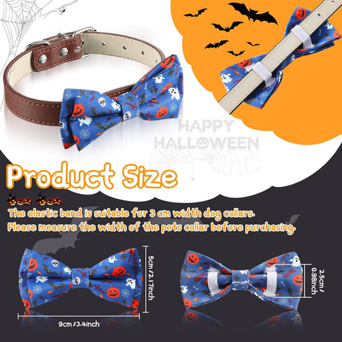 30 Pieces Halloween Fall Dog Bow Ties, Slide Collar Attachments with Elastic Bands for Pet Grooming Accessories