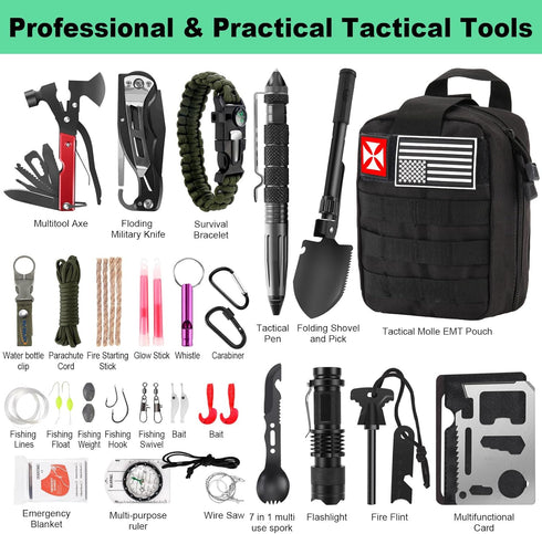 Survival Kit First Aid Gear Tools, Trauma Kit with Molle Pouch for Outdoor, Camping, Hunting, Hiking, Home