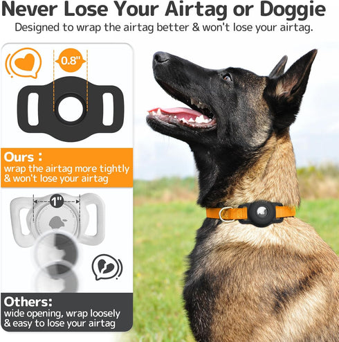 Airtag Dog Collar Holder: 2 Pack Soft Silicone Holder for Pet Dogs Cats Collar, Sturdy Protective Case, Compatible with