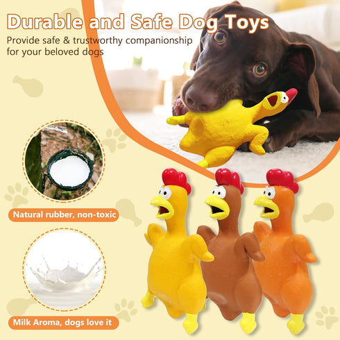 Natural Rubber Grilled Chicken Squeaky Dog Toys, Durable Chew Toys for Small Medium Large Dogs (3 Packs)