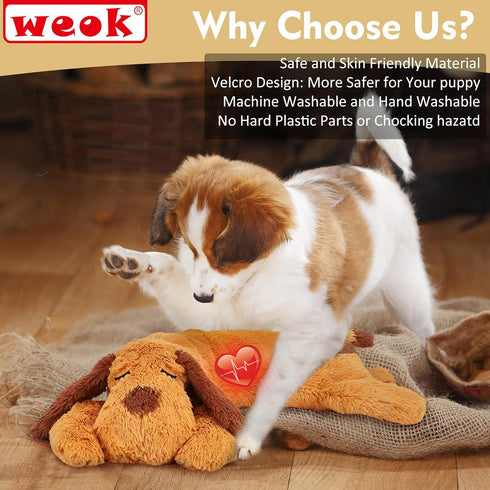 WEOK Heartbeat Puppy Toy, Comfort Cuddler Pillow, Dog Anxiety Relief Calming Aid,Heartbeat Stuffed Toy for Dogs,Puppy