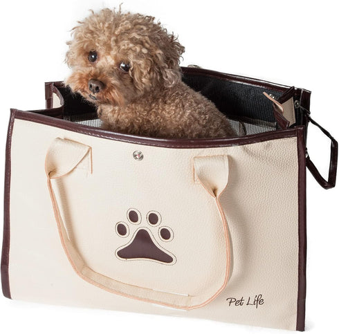 Pet Life Posh Paw Fashion Pet Carrier Purse, Designer Dog Carrier with Built-in Leash Securer
