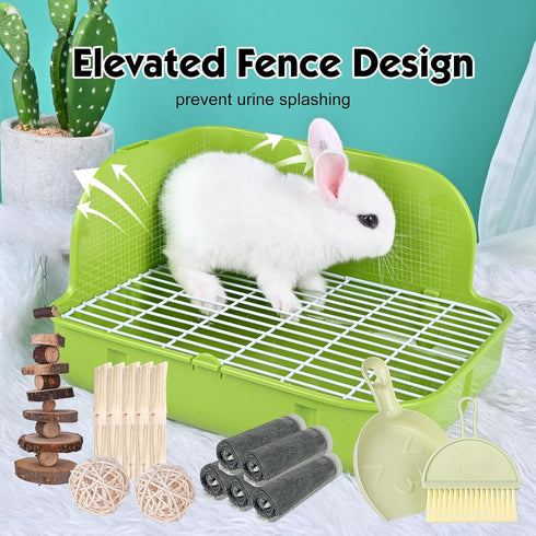 RUBYHOME Rabbit Litter Box Toilet, Plastic Square Cage Box for Small Animals, 11.4 Inches (Green)