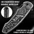 MADSABRE Wolf Pattern Folding Pocket Knife - Stone Washed Steel Handle, Liner Lock for Outdoor Camping and Hunting