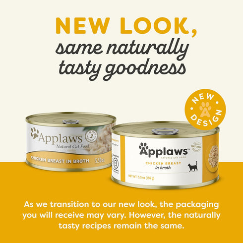 Applaws Natural Wet Cat Food, Limited Ingredient Canned Chicken Breast in Broth, 6 Count, 5.5oz Cans