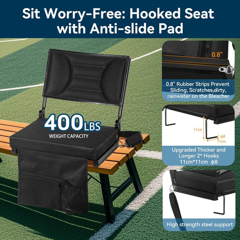 KENSOSO Extra Wide Stadium Seat with Back Support | Adjustable High Back & Thick Padded | Bleacher Chairs with back