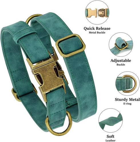 Didog Soft Leather Dog Collar, Adjustable Heavy Duty Collar with Quick Release Metal Buckle for Small Dogs, Green, S