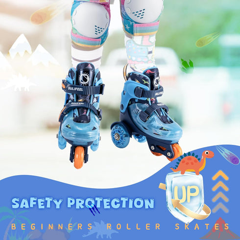 SULIFEEL Adjustable Roller Skates for Girls Boys Kids,Fun Illuminating Light Up Flash Wheels Three-Point Type Balance