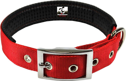 Downtown Pet Supply Deluxe Padded Adjustable Dog Collar, Metal Buckle & D-Ring, Water Resistant, Red, L