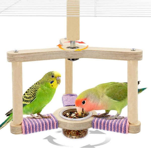 Bird Spinning Toy with Feeding Cup, 360 Rotating Bird Perch Toy with