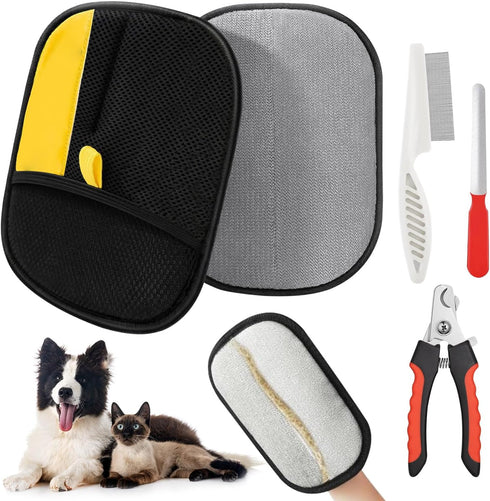 MA DREAMNEX Pet Hair Removal Glove for Dogs & Cats 4-in-1 Kit, Pet Grooming