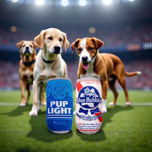 Pup Light and Pups Blue Rubbin - Parody Beer Dog Toys, Funny Plush Squeaky Dog Gifts for Birthday