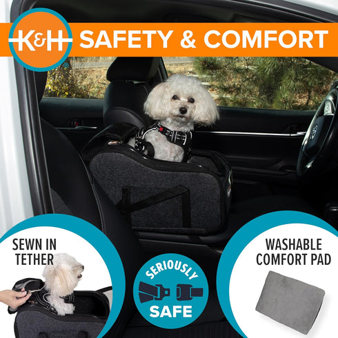 2 8 lbs. K&H Pet Products Center Console Dog Car Seat for Small Dogs & Cats, Secure Armrest Booster Pet Carrier