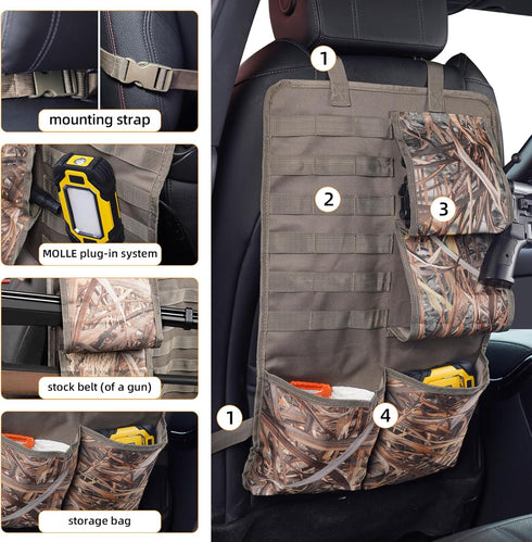 2 Pack Seat Back Gun Rack for Truck - Molle Panel Organizer, Camo Front Seat Gun Holder for Hunting