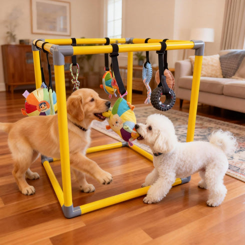 RAOPINGX (L:16.5 16.5 Inch) Puppy Play Gym for Small Breed Dogs, Removable Hanging Toys with Bungee Straps