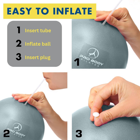 ProBody Pilates Ball Small Yoga Ball, 9 Inch Exercise Ball with Guide, Mini Soft Therapy Ball for Barre and Balance
