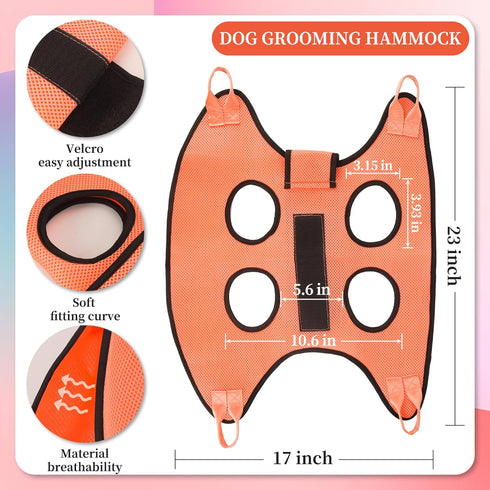 Dog Grooming Hammock, Pet Grooming Hammock for Cats & Dogs with Security Strap, Dog Sling for Nail Trimming with Nail Clippers/Trimmer, Nail File, Pet Comb(S)