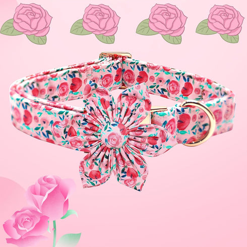 Cute Pink Flowers Print Dog Collar, Soft Adjustable Pet Collar with Metal Buckle Gift for X-Large Dogs