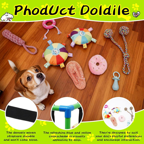 HBLEDOT 8 Puppy Play Gym with Hanging Toys, Small Dogs Indoor Jungle Gym, PVC Frame with Bungee Straps Enrichment